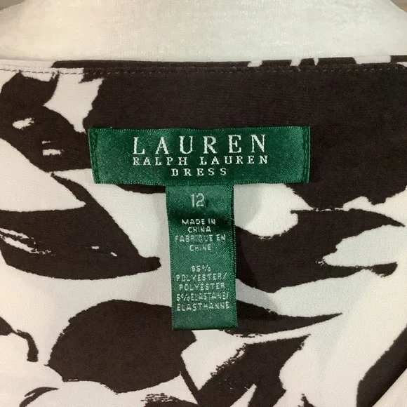 LAUREN RALPH LAUREN V-Neck Sleeveless Dark Brown/White Floral Dress - Picture 4 of 10